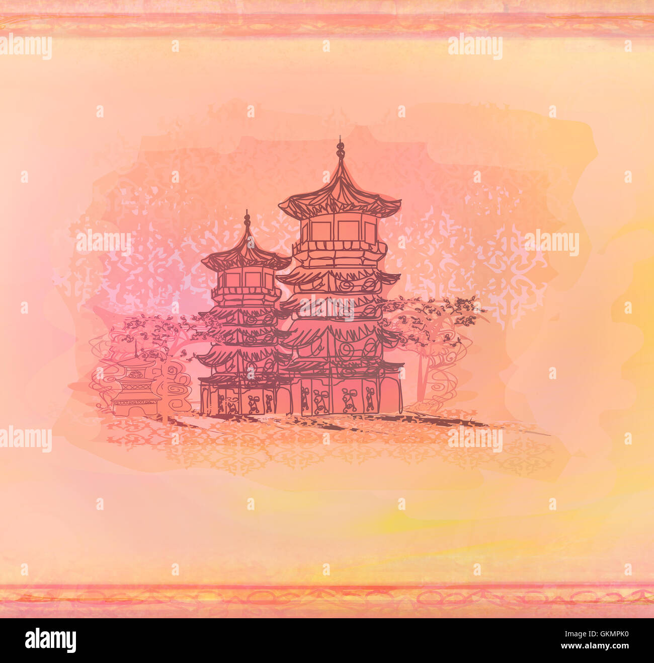 old paper with Asian Landscape , raster Stock Photo - Alamy