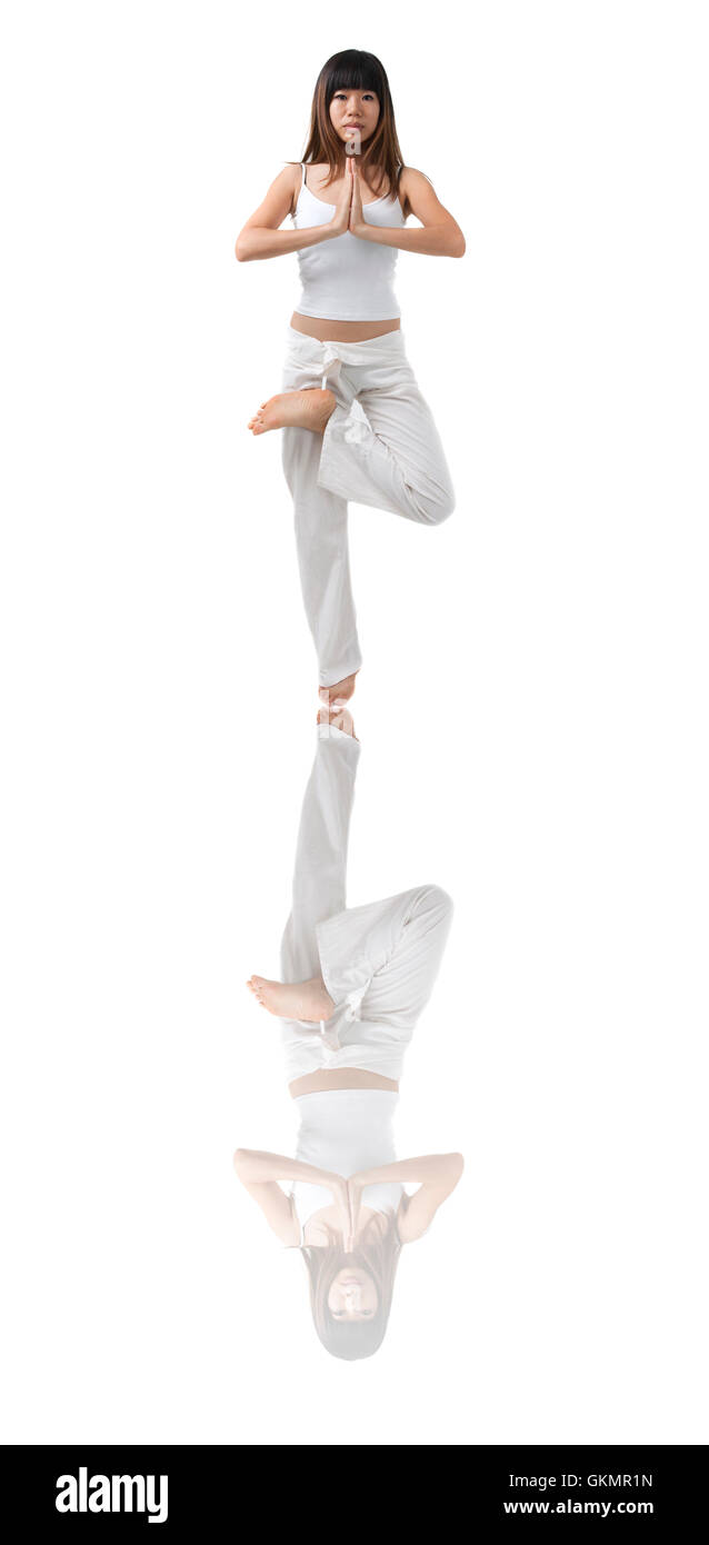 asian girl yoga with isolated white background Stock Photo - Alamy