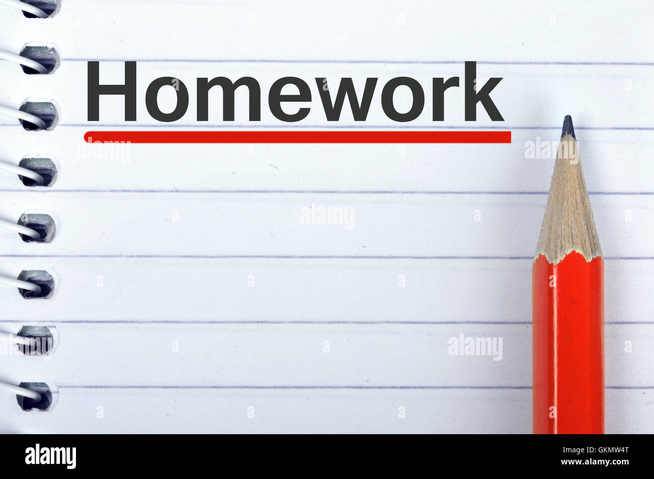 Homework text on notepad and red pencil Stock Photo Alamy