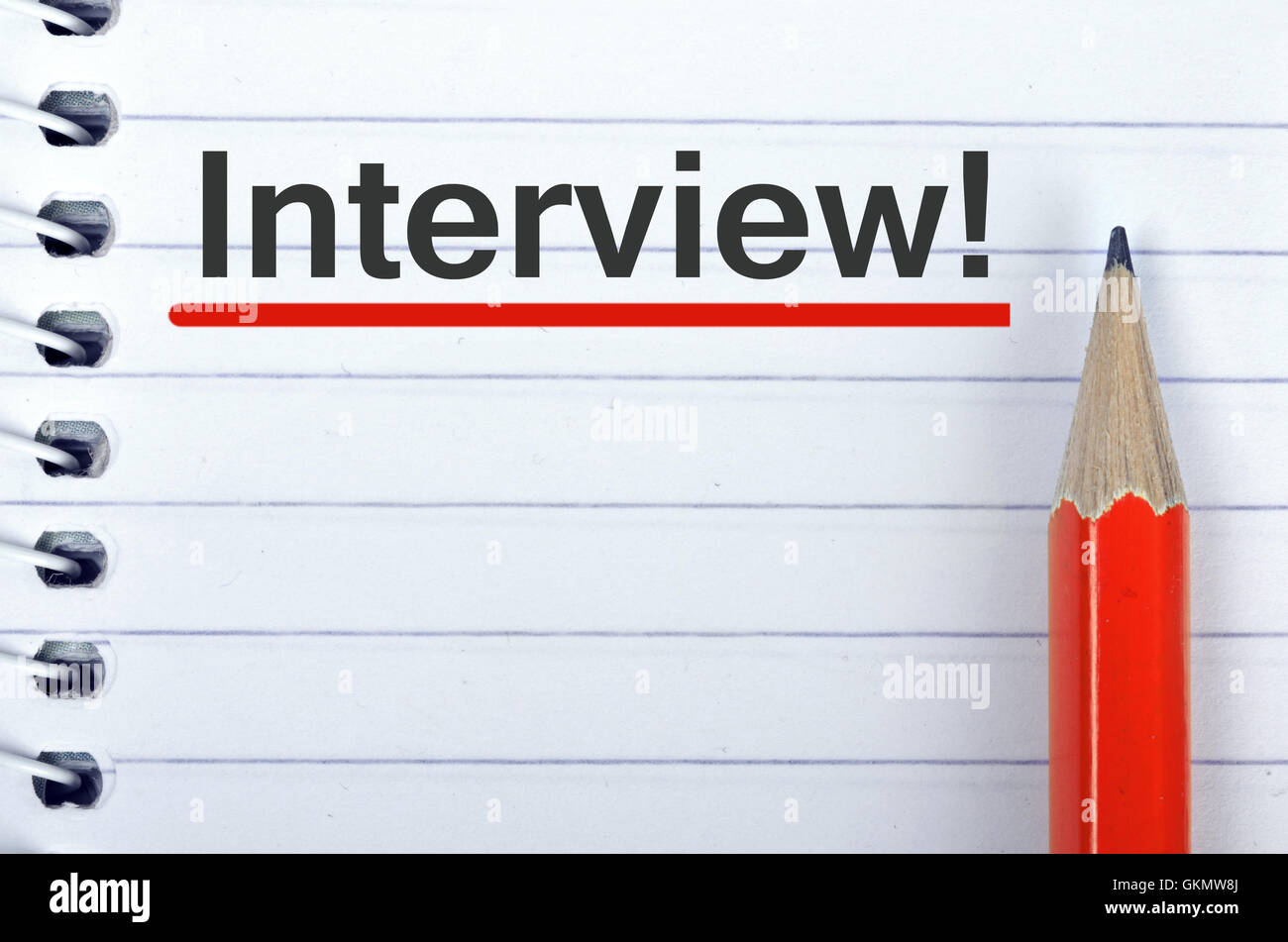 Interview text on notepad and red pencil Stock Photo