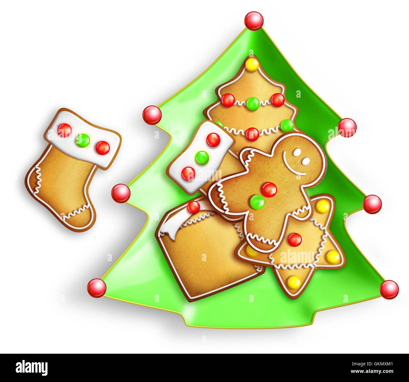 Gingerbread Cookies in Tree Plate Stock Photo