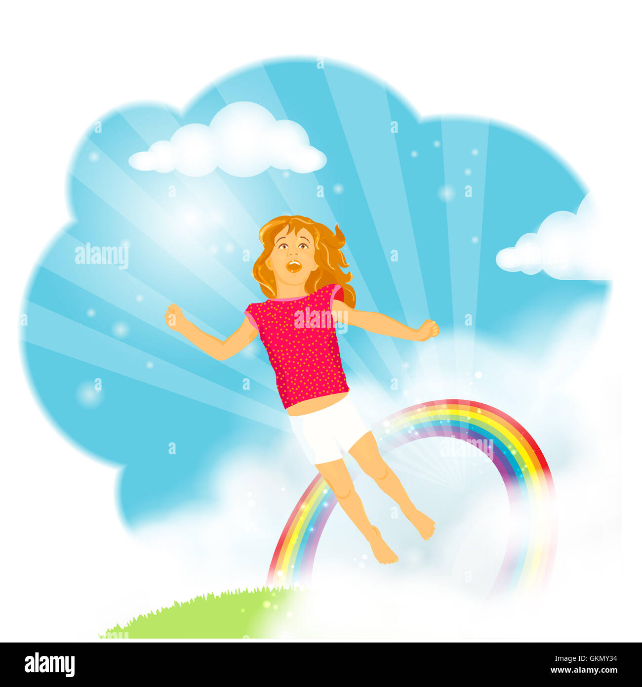 Little girl flying in the clouds Stock Photo - Alamy