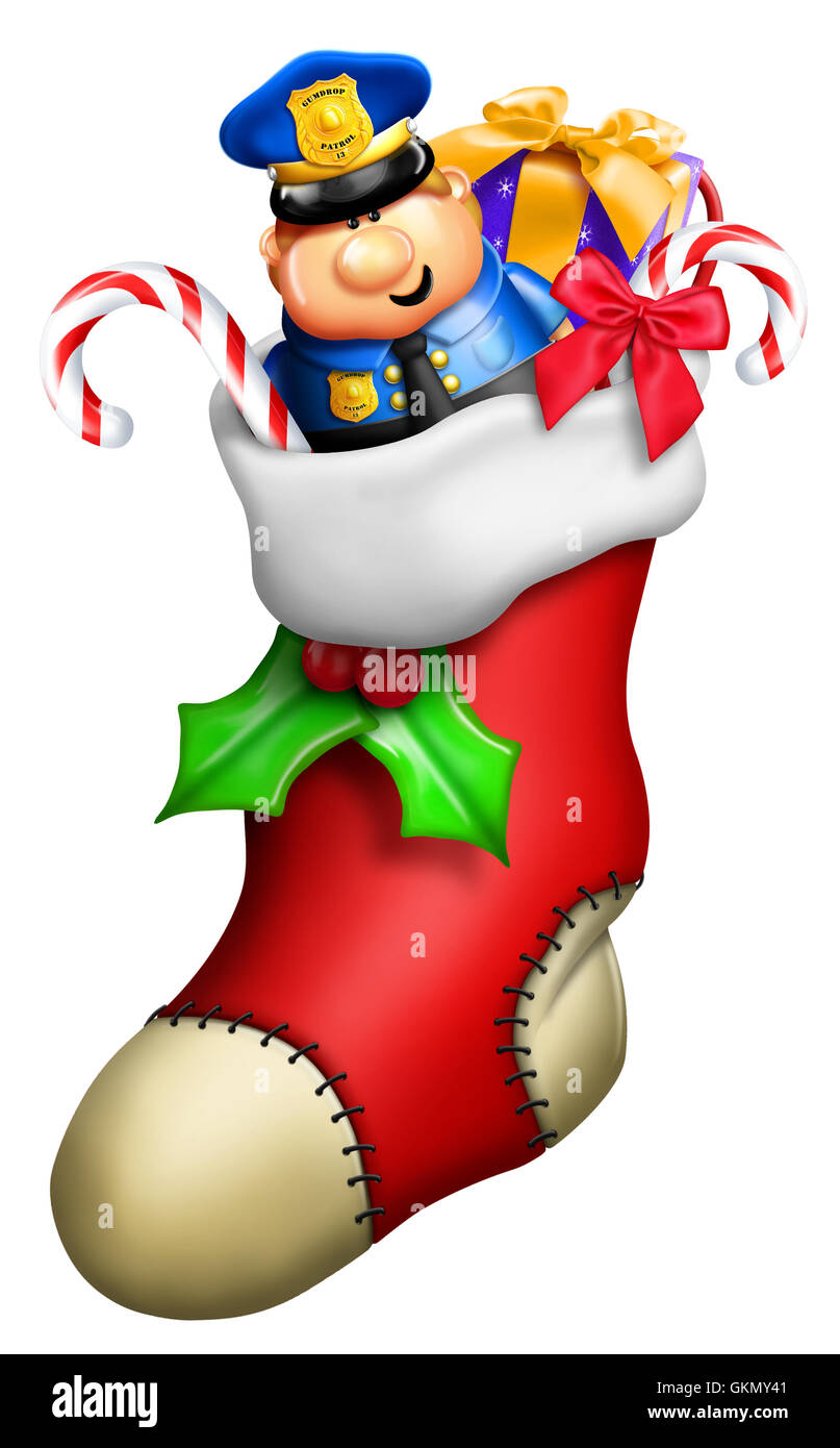 Cartoon Christmas Stocking for Boy with Toys Stock Photo