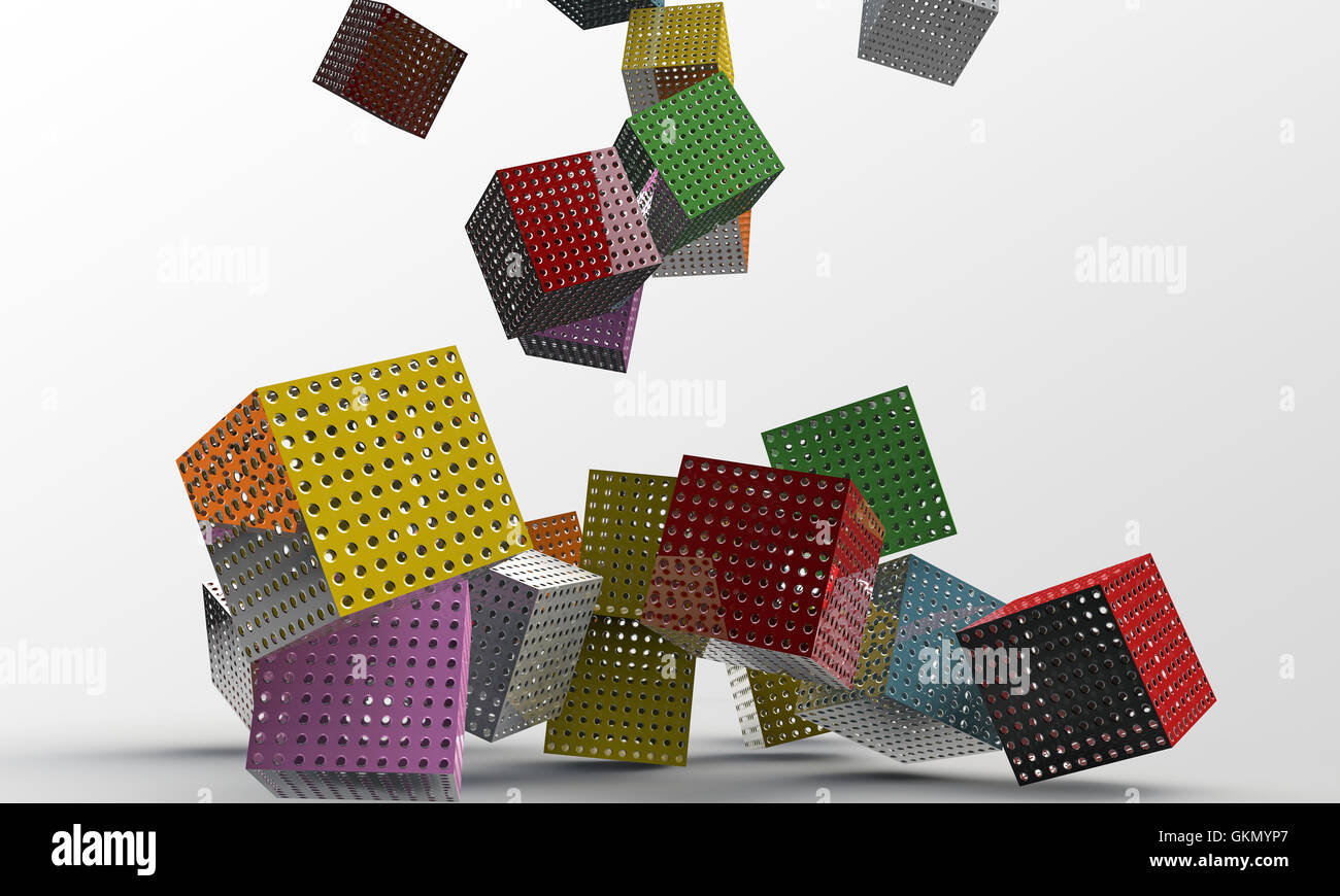 Cubes. Falling blocks style. Multicolored falling blocks blocks