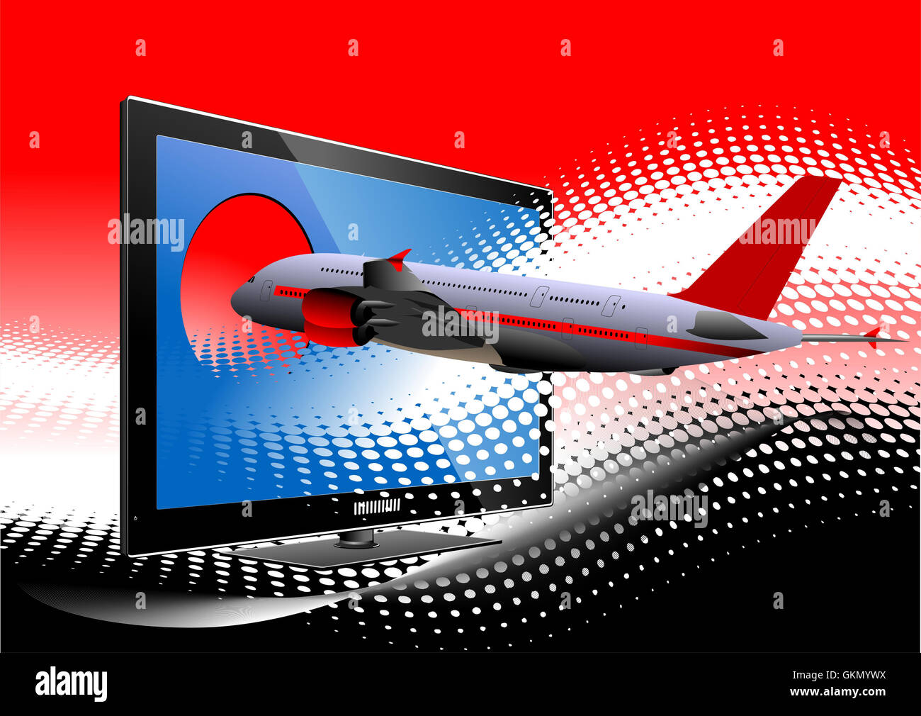 Blue dotted background with Flat computer monitor with passenger Stock ...