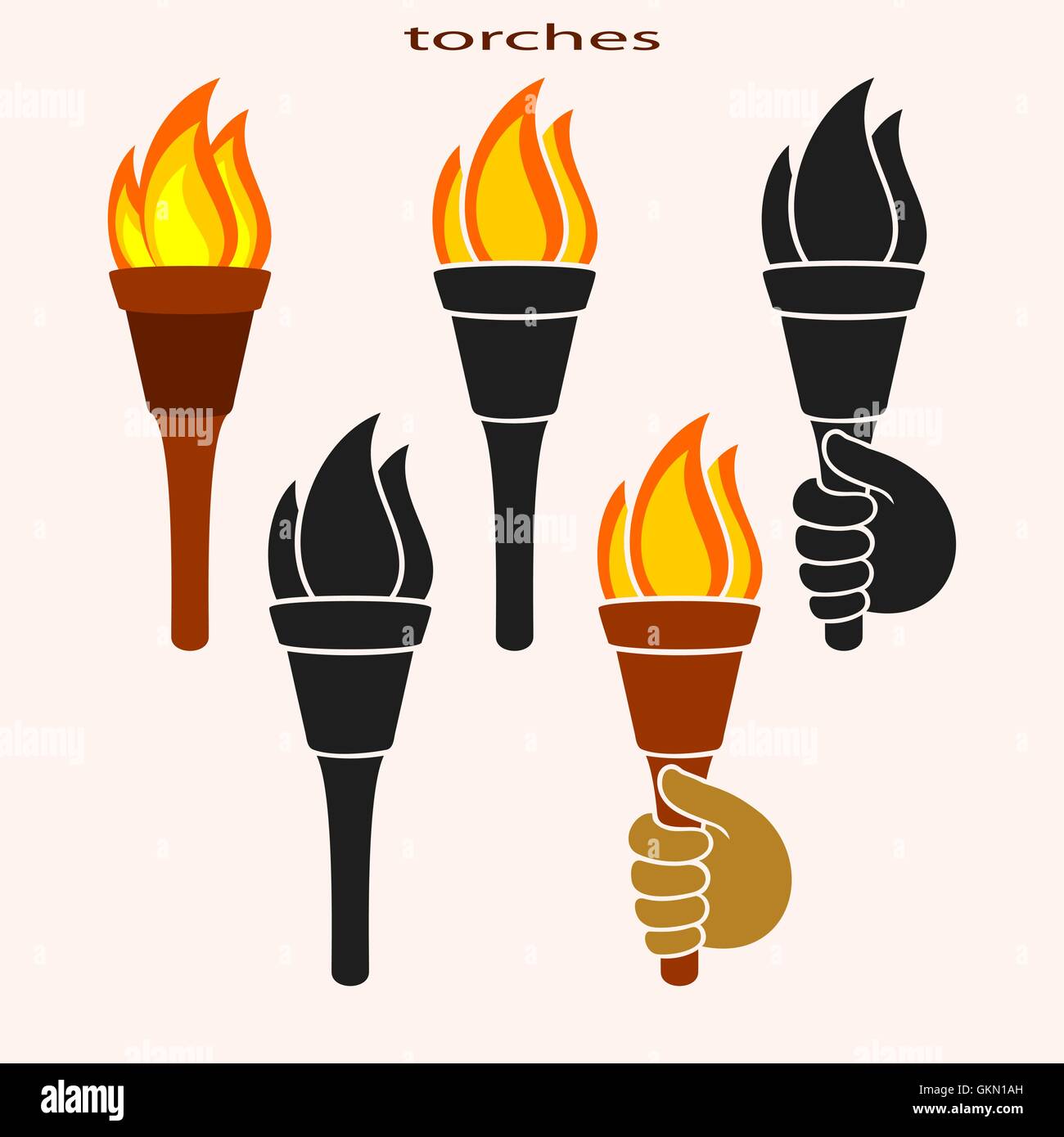 Set of burning torches Stock Vector