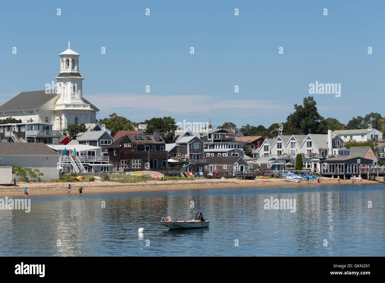 A photograph of Provincetown, Cape Cod, Massachusetts,  in the pastel colors of early afternoon. Stock Photo
