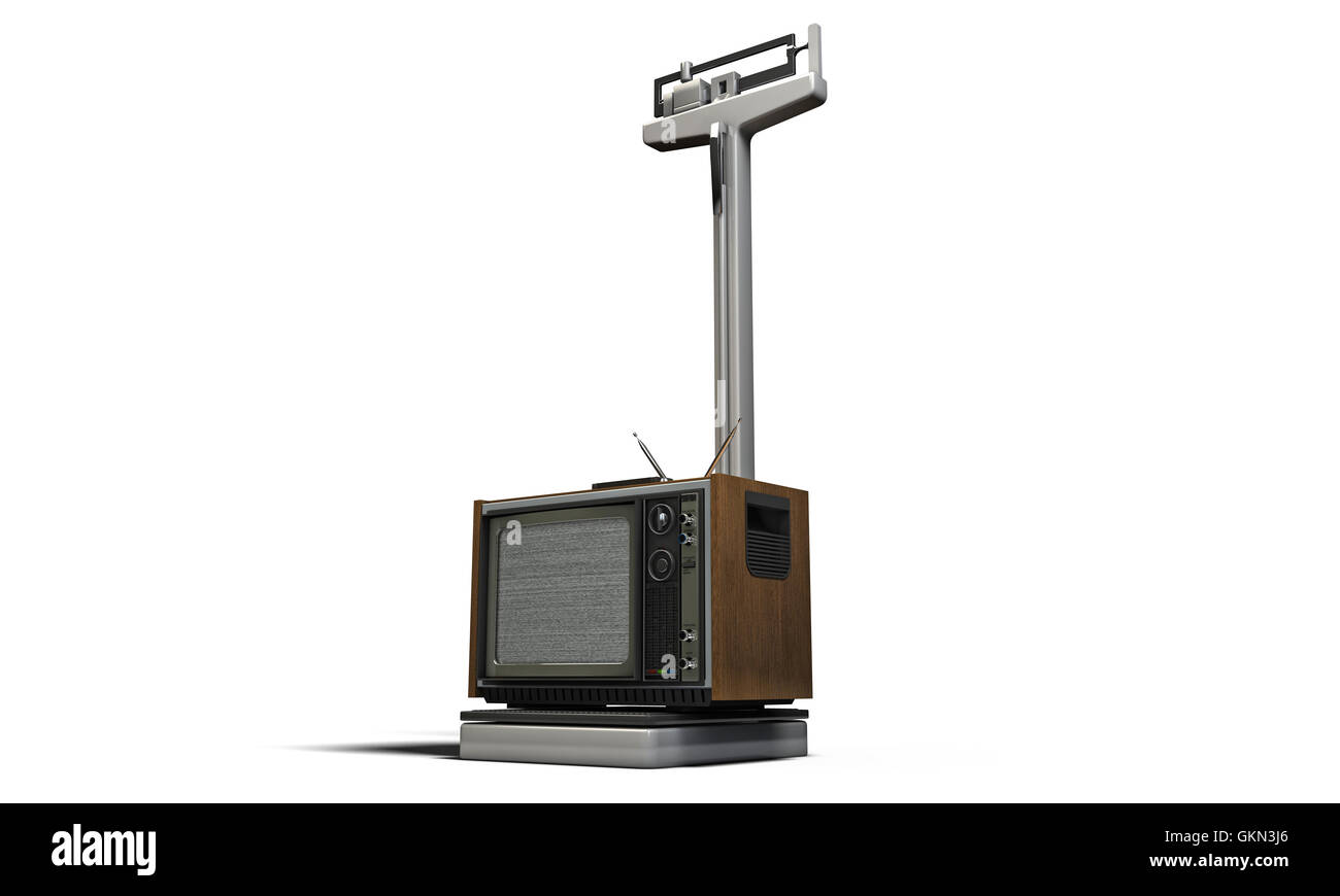 old television on a scale Stock Photo Alamy