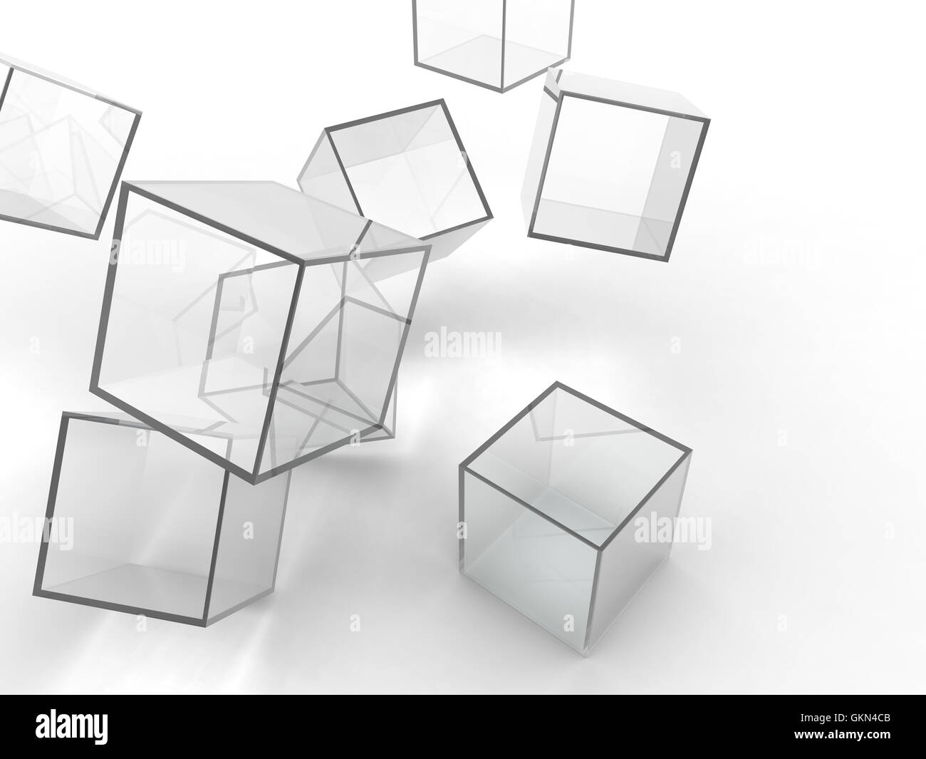 Abstract transparent glass cubes on a white background Stock Photo