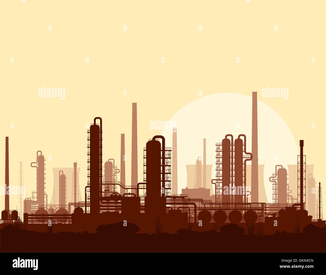 Oil and gas refinery at sunset Stock Vector Image & Art - Alamy