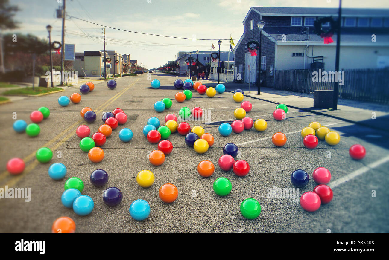 gumballs on the road Stock Photo