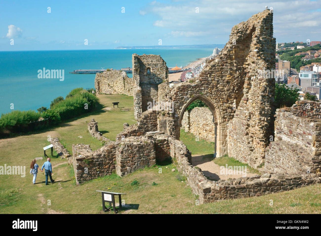 Hastings Castle ruins, built after the Norman Conquest of 1066, on the clifftop at Hastings, East Sussex, England, UK Britain GB Stock Photo