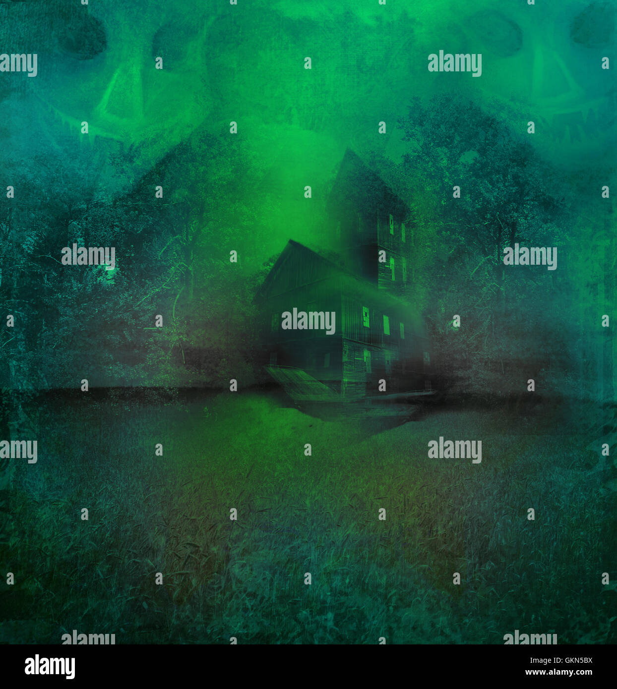grungy Halloween background with haunted house Stock Photo - Alamy