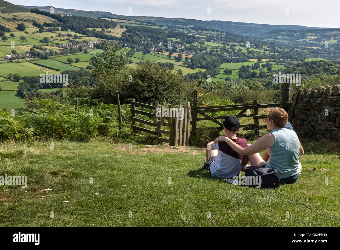 Family walking in the Peak District, Derbyshire, UK Stock Photo