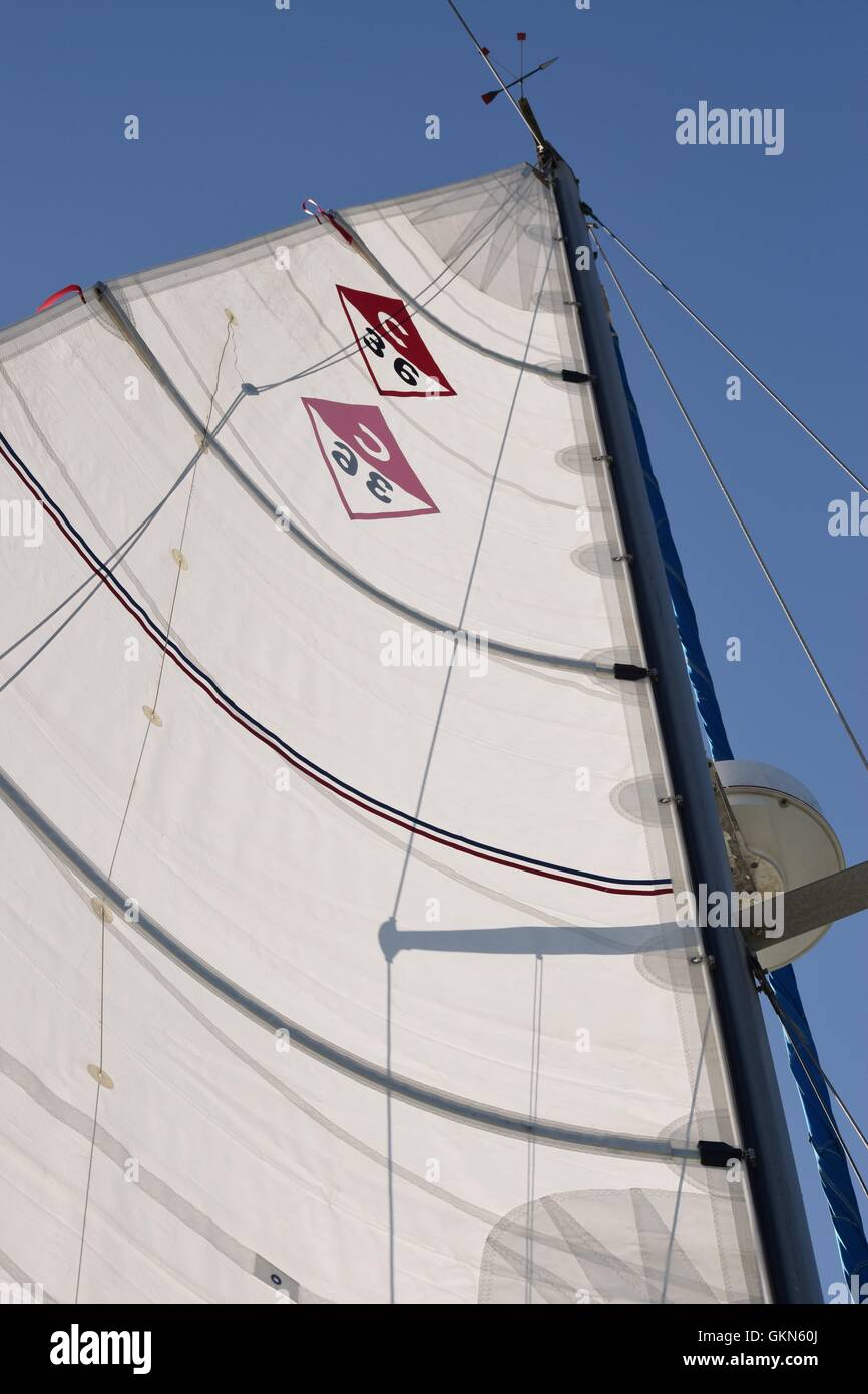 Raised sail with blue sky Stock Photo