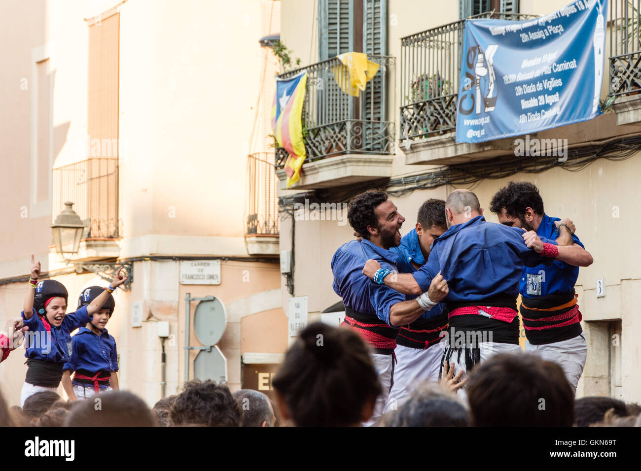 A castell competition during the Festa de Gracia, Barcelona Stock Photo