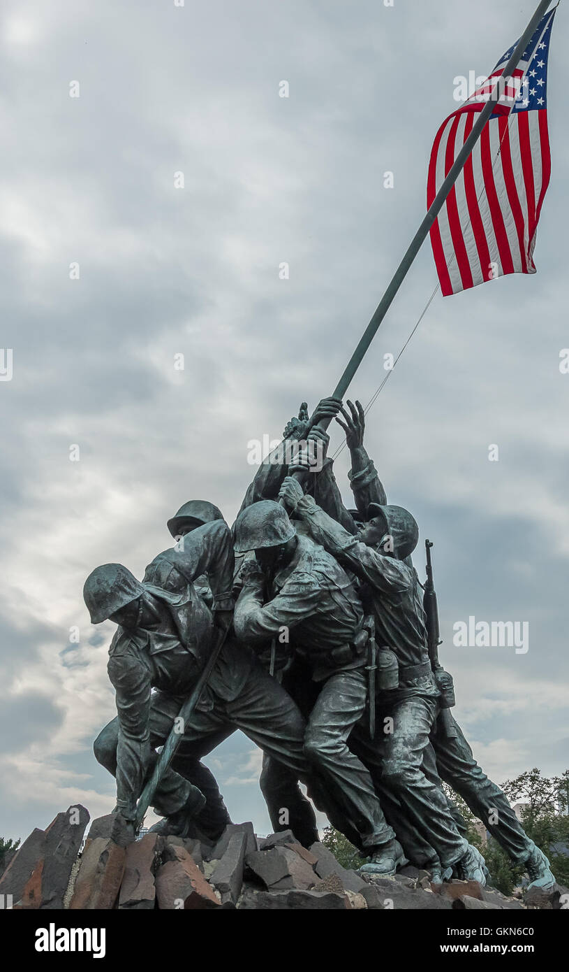 The famous United States Marine Corps War Memorial in Arlington, Virginia, depicting US Marines raising the flag on Iwo Jima during World War 2. Stock Photo
