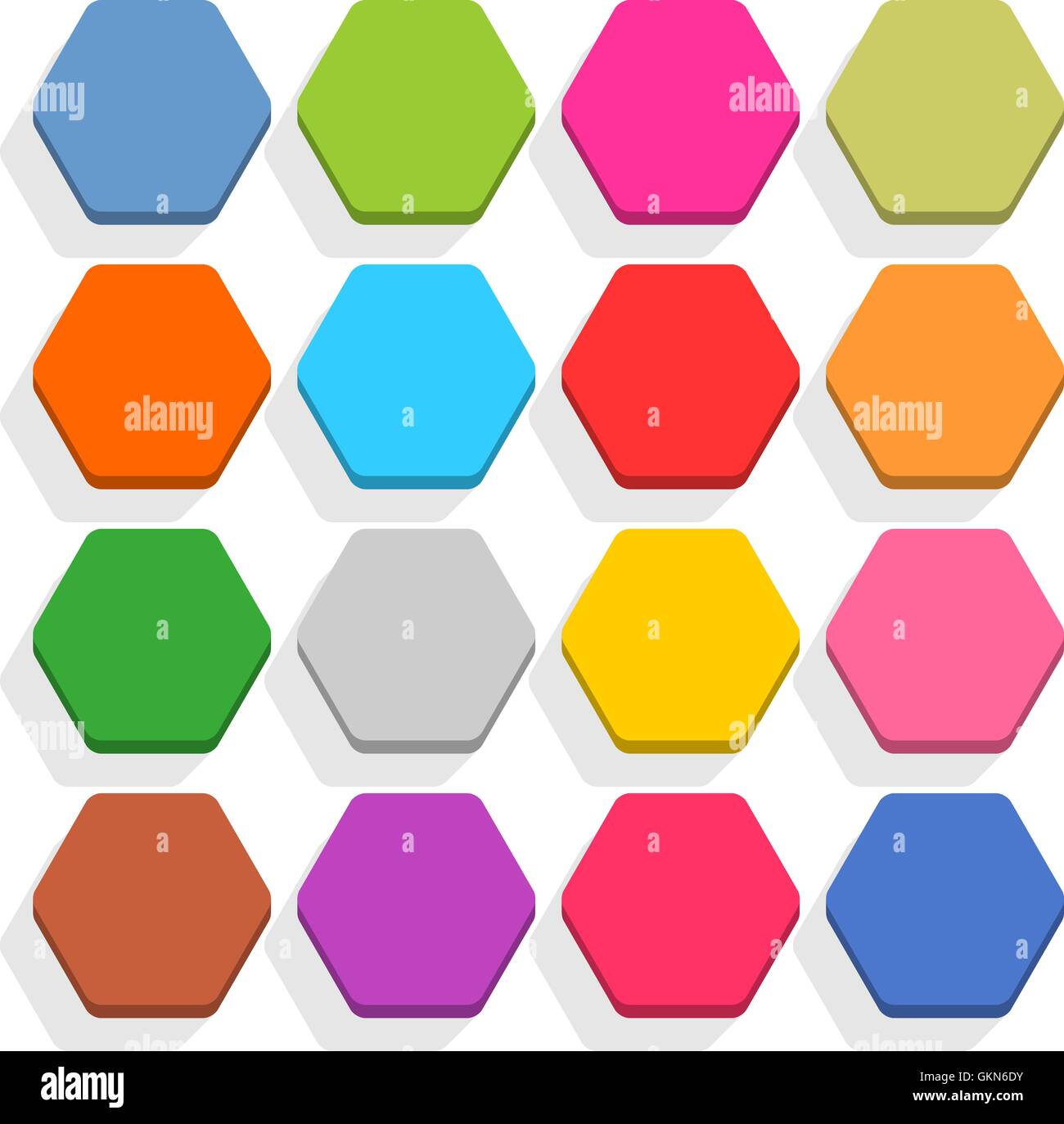 16 blank icon in flat style. Hexagon 3D button with shadow on white ...