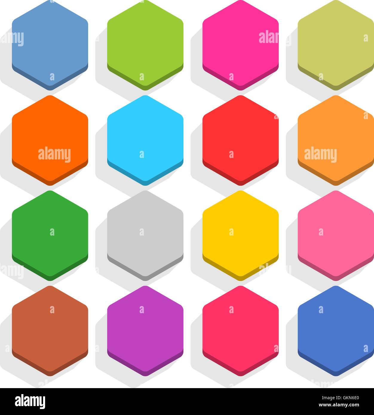 16 blank icon in flat style. Hexagon 3D button with shadow on white ...