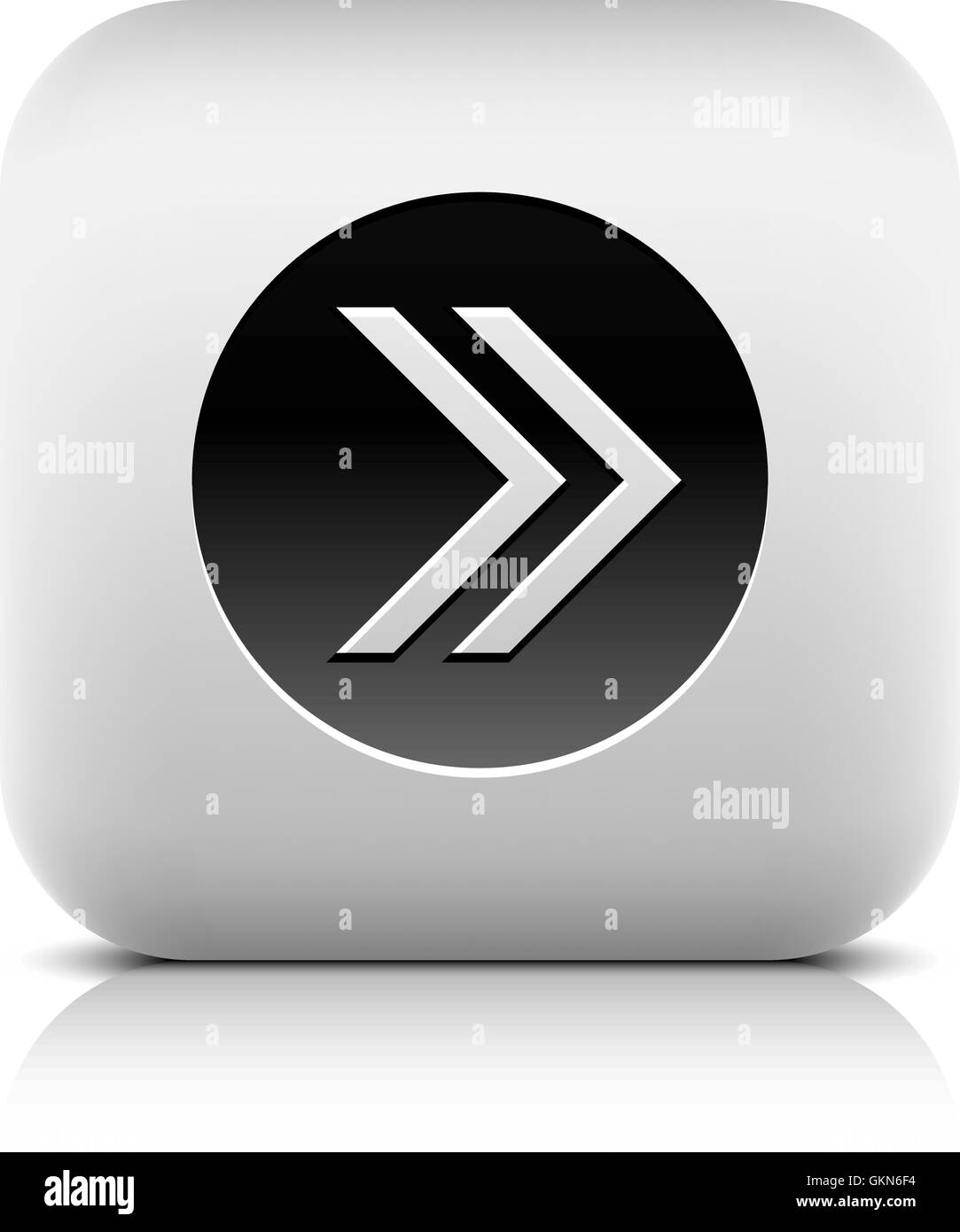 Icon with arrow sign in black circle. Rounded square button with shadow ...