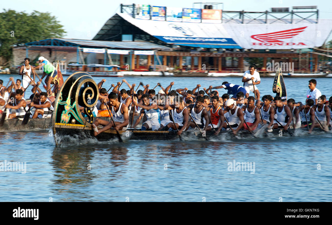 The image of Sanke Boat practise for  Nehru boat race in Alleapy, Kerala, India Stock Photo