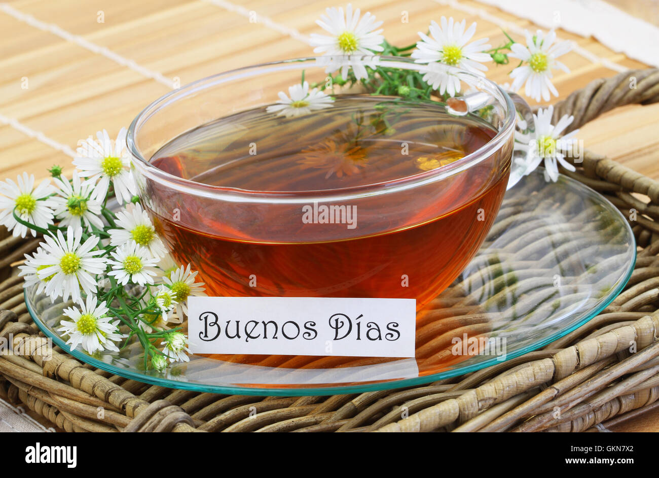 Buenos dias (which means good morning in Spanish) card with cup of