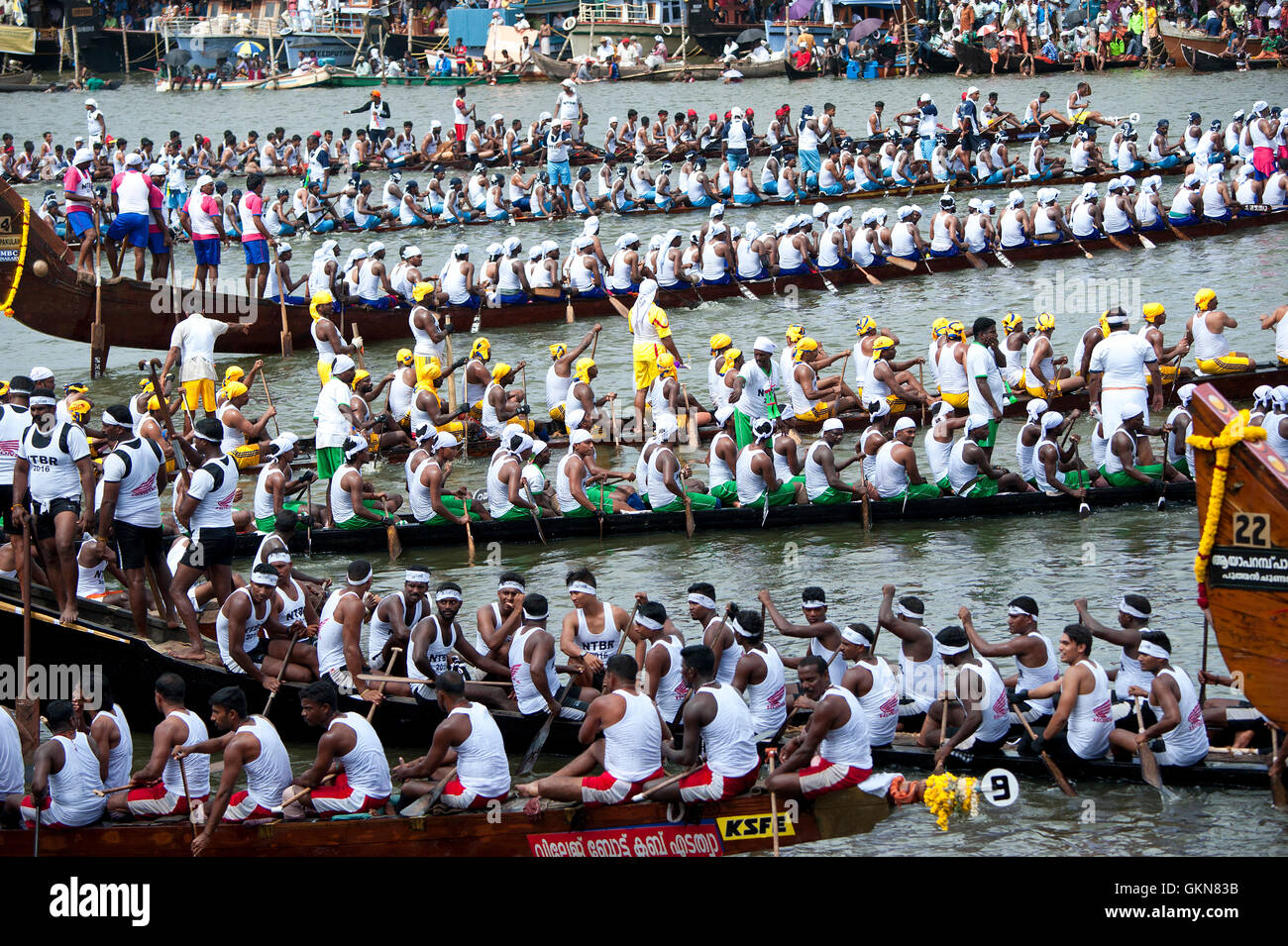 The image of Snake boats in Nehru boat race day, Allaepy, Punnamda Lake, Kerala India Stock Photo