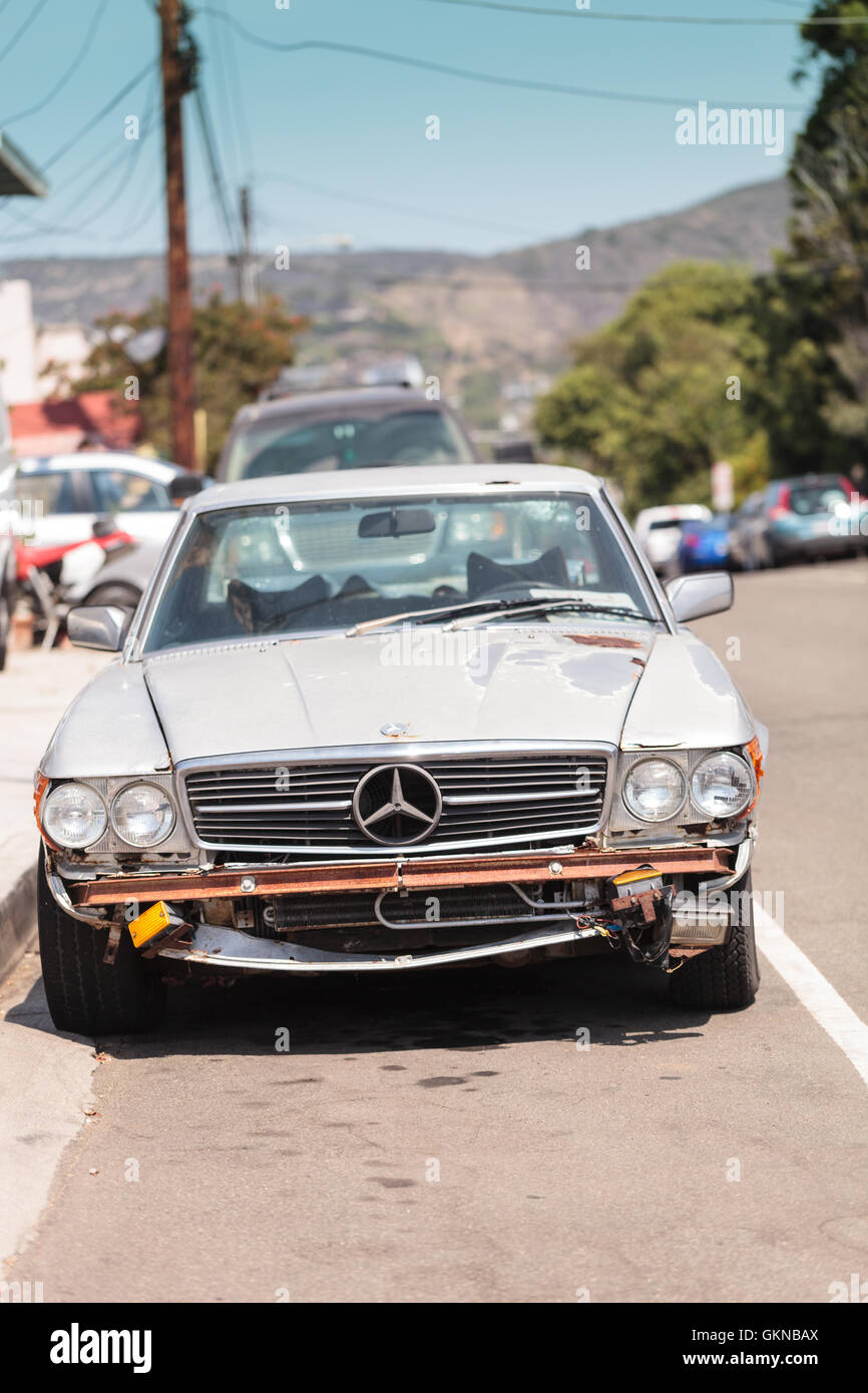 Laguna Beach, CA, USA August 20, 2016 A run down classic Mercedes