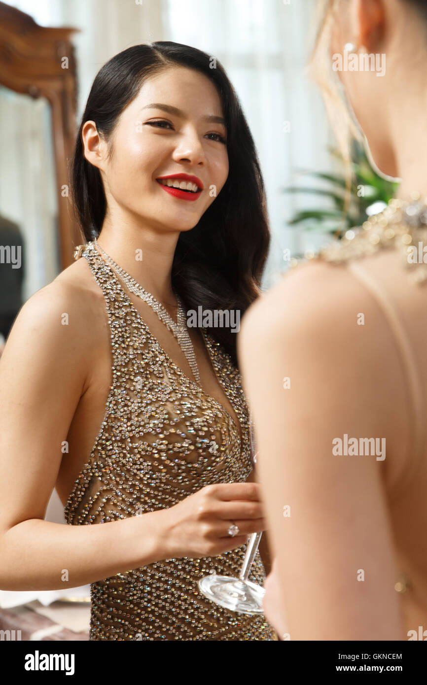 The banquet of young female bestie Stock Photo