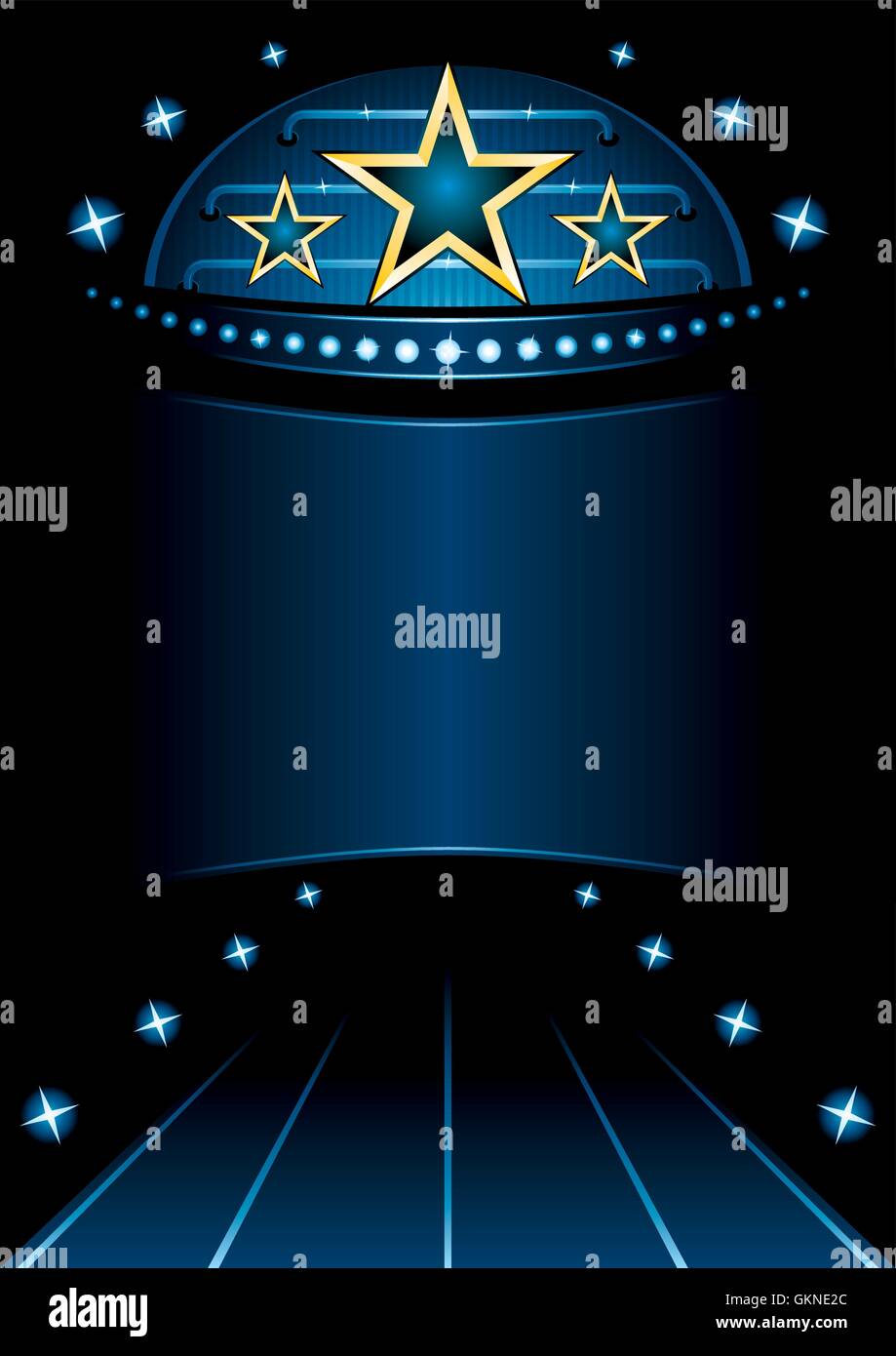 entertainment party celebration cinema film movie movies star marquee backdrop background film blue Stock Vector