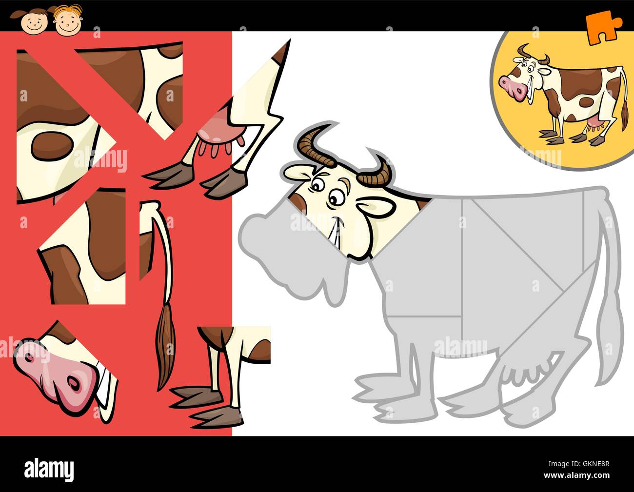 education animal illustration cow farm jigsaw puzzle jigsaw puzzle cartoon application education Stock Vector