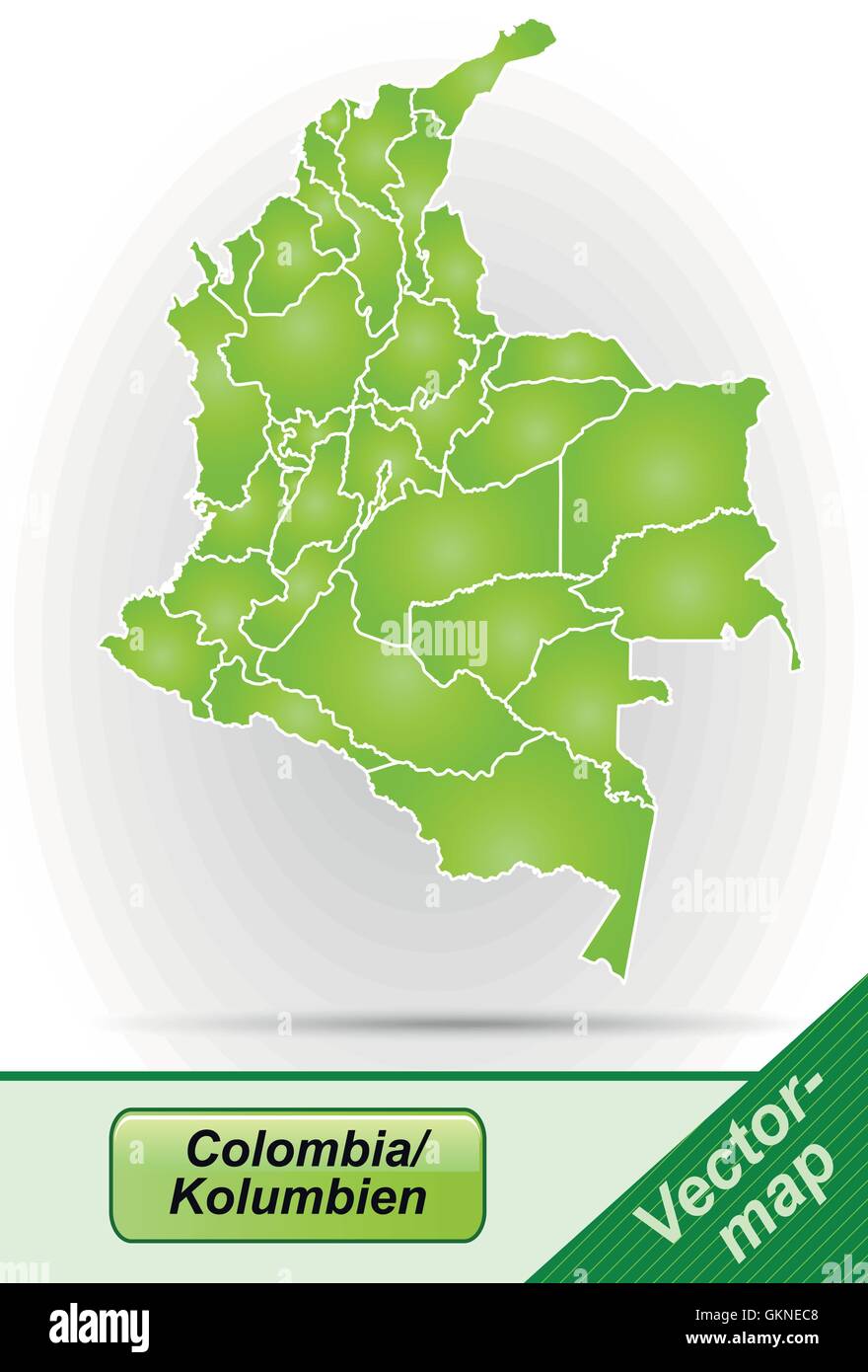 border map of colombia with borders in green Stock Vector