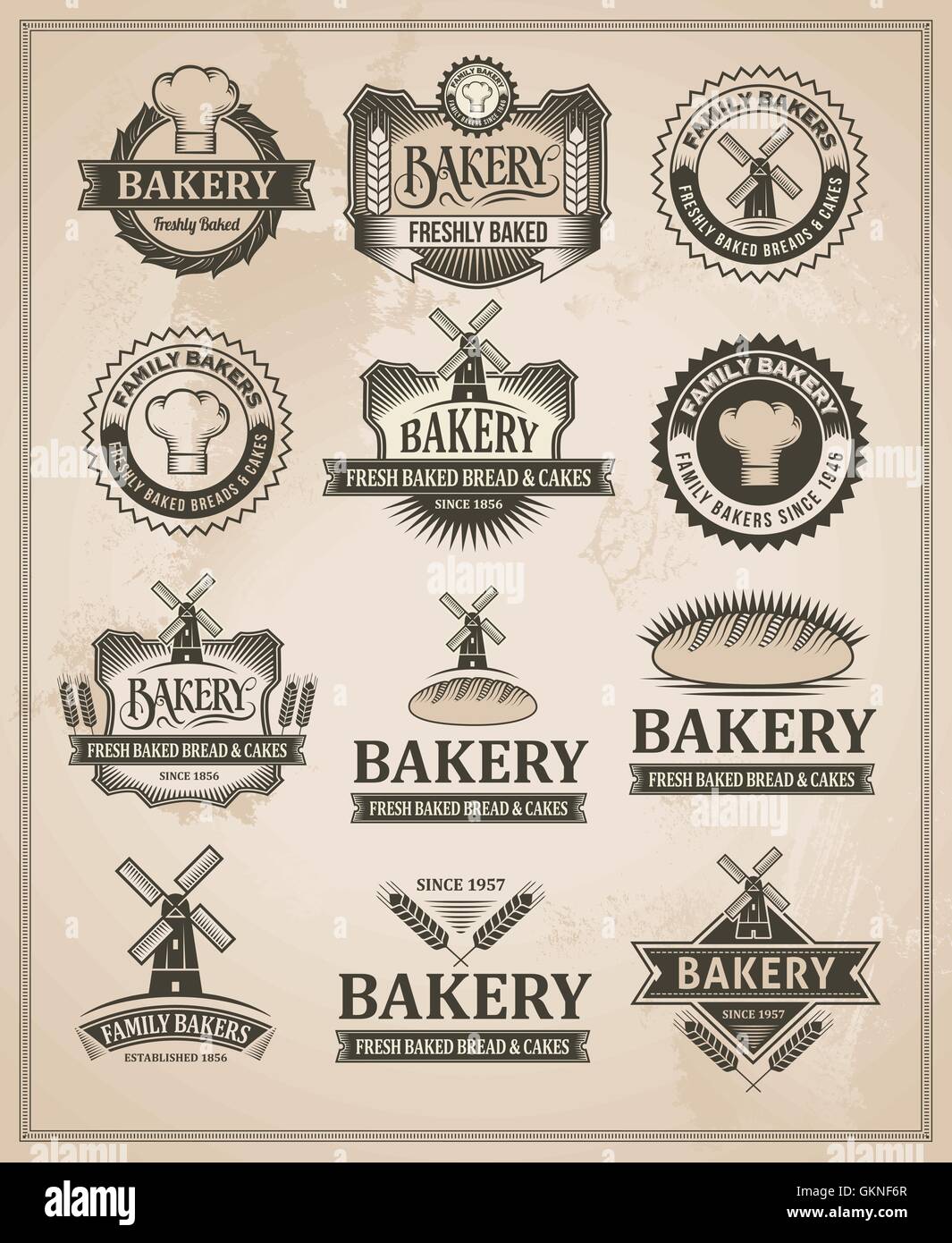 vintage bakery bakeshop backery label sign icon vector pictogram symbol pictograph trade symbol Stock Vector