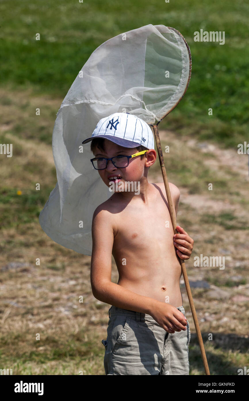 The young hunter of butterflies with his butterfly net, Czech Republic Stock Photo