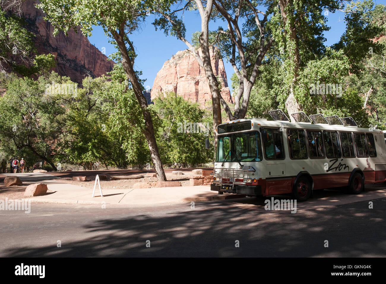 Free shuttle bus in Zion National Park Utah USA Stock Photo