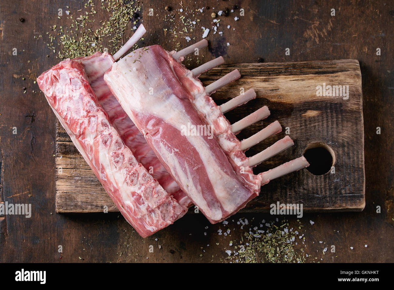 Uncooked rack of lamb Stock Photo