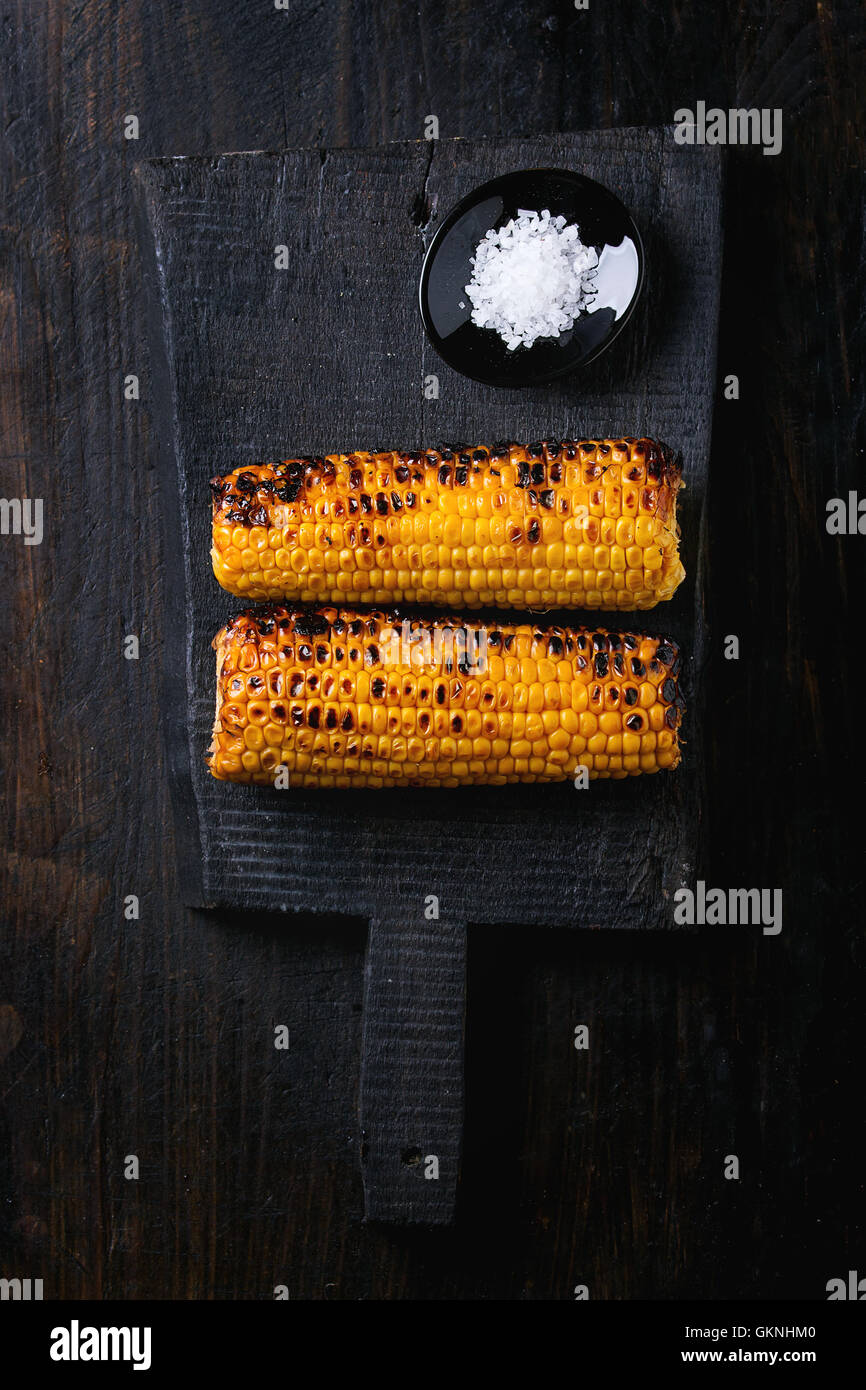 Grilled corn cobs with sea salt Stock Photo