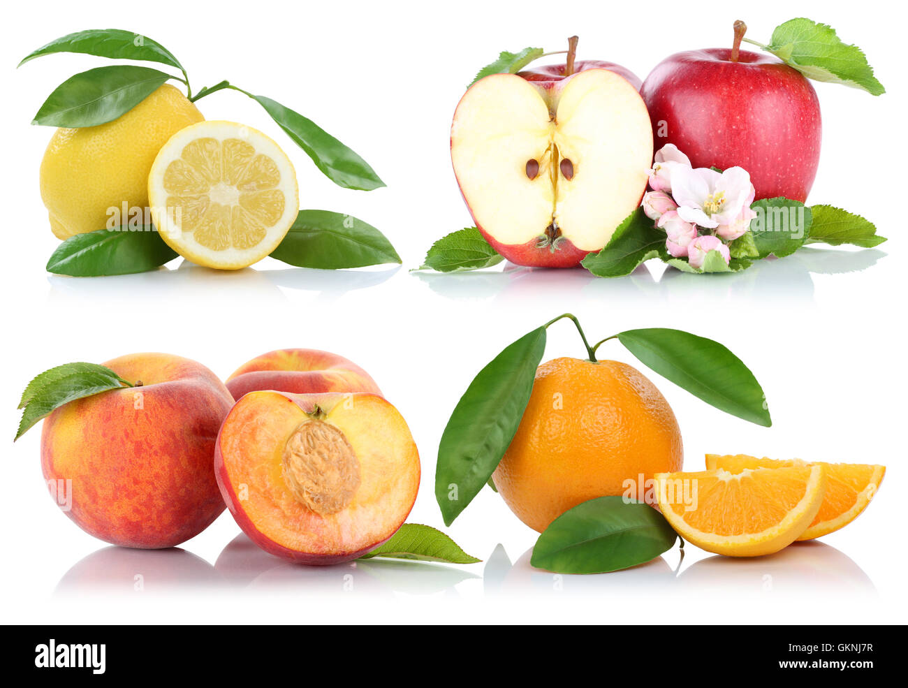 Fruits apple orange peach apples oranges collection isolated on a white ...