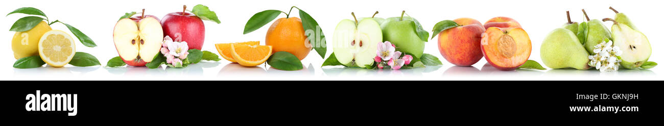 Fruits apple orange lemon peach apples oranges peaches in a row ...