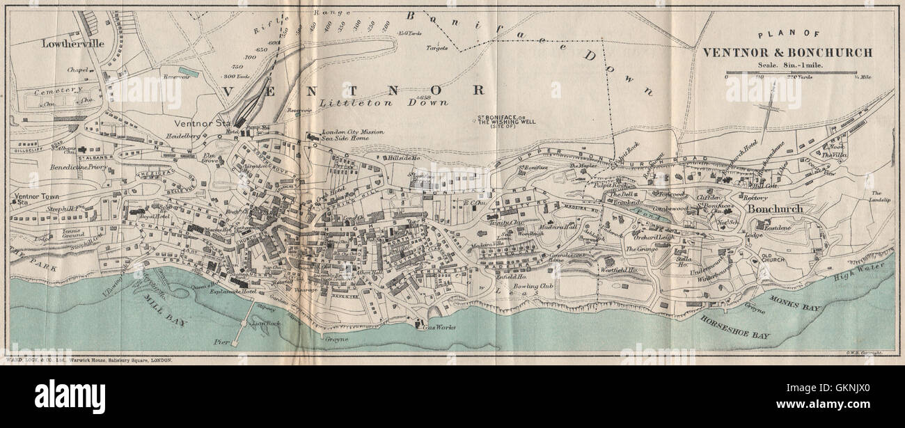 VENTNOR & BONCHURCH vintage town/city plan. Isle of Wight. WARD LOCK, 1908 map Stock Photo