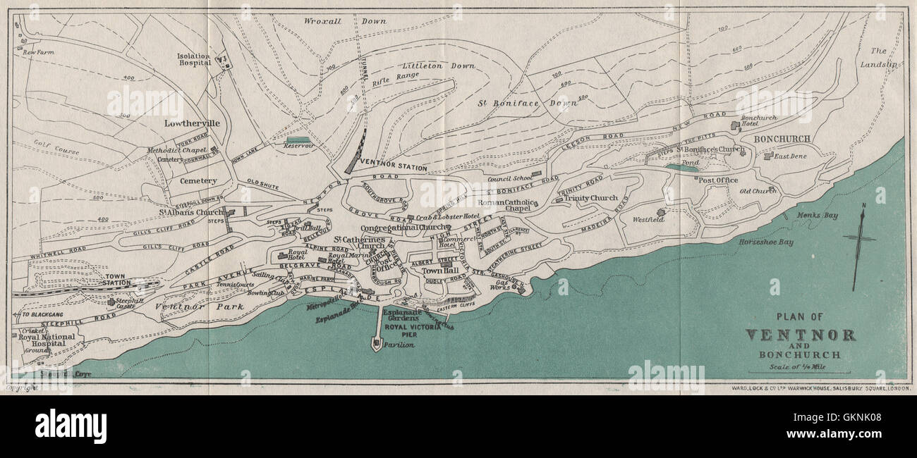 VENTNOR AND BONCHURCH vintage town/city plan. Isle of Wight. WARD LOCK, 1922 map Stock Photo