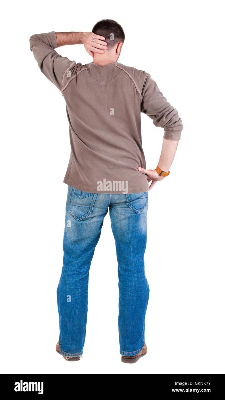 Sad Man Rear View thinking man. Rear view Stock Photo - Alamy