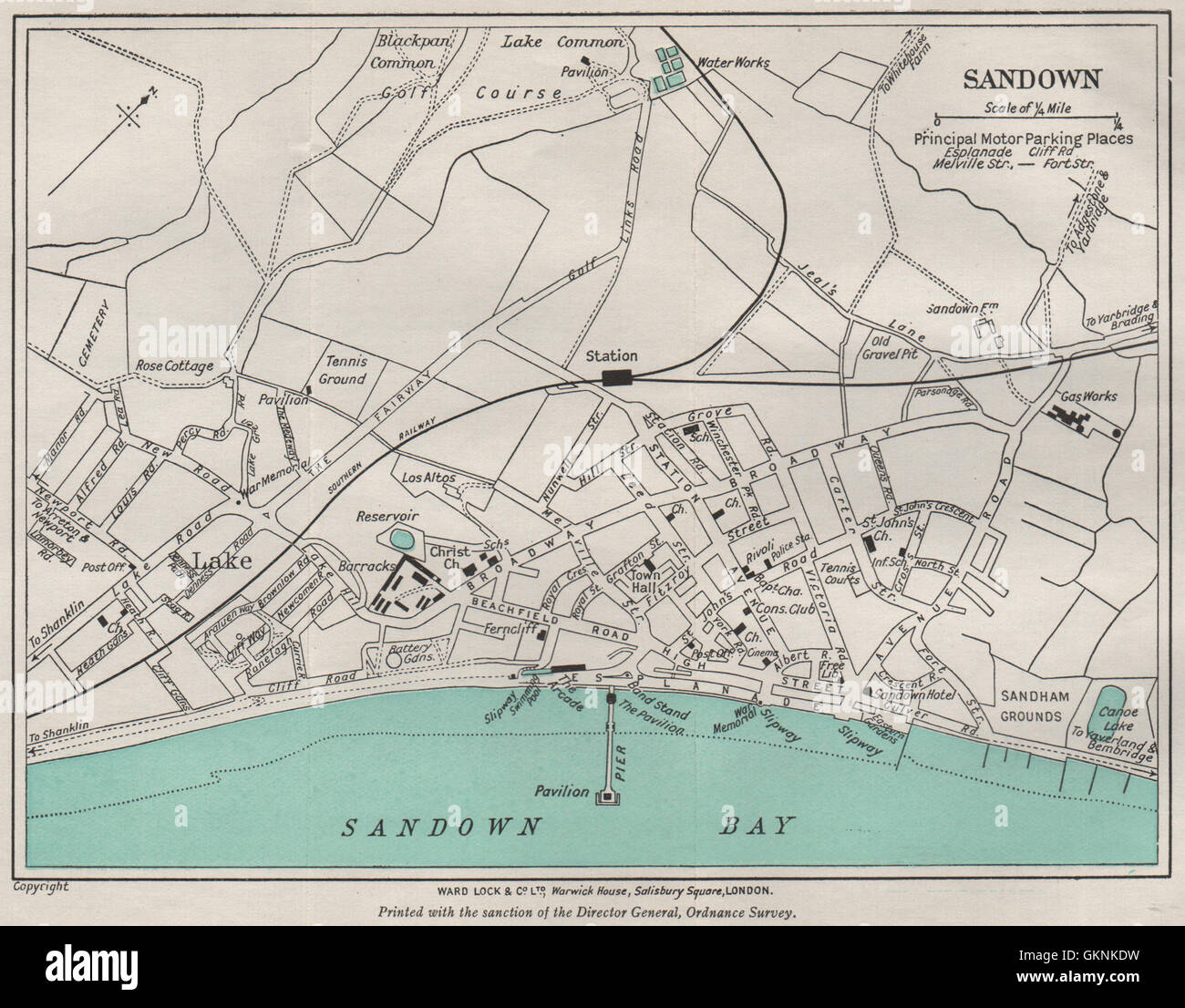 SANDOWN vintage town/city plan. Isle of Wight. WARD LOCK, 1939 vintage