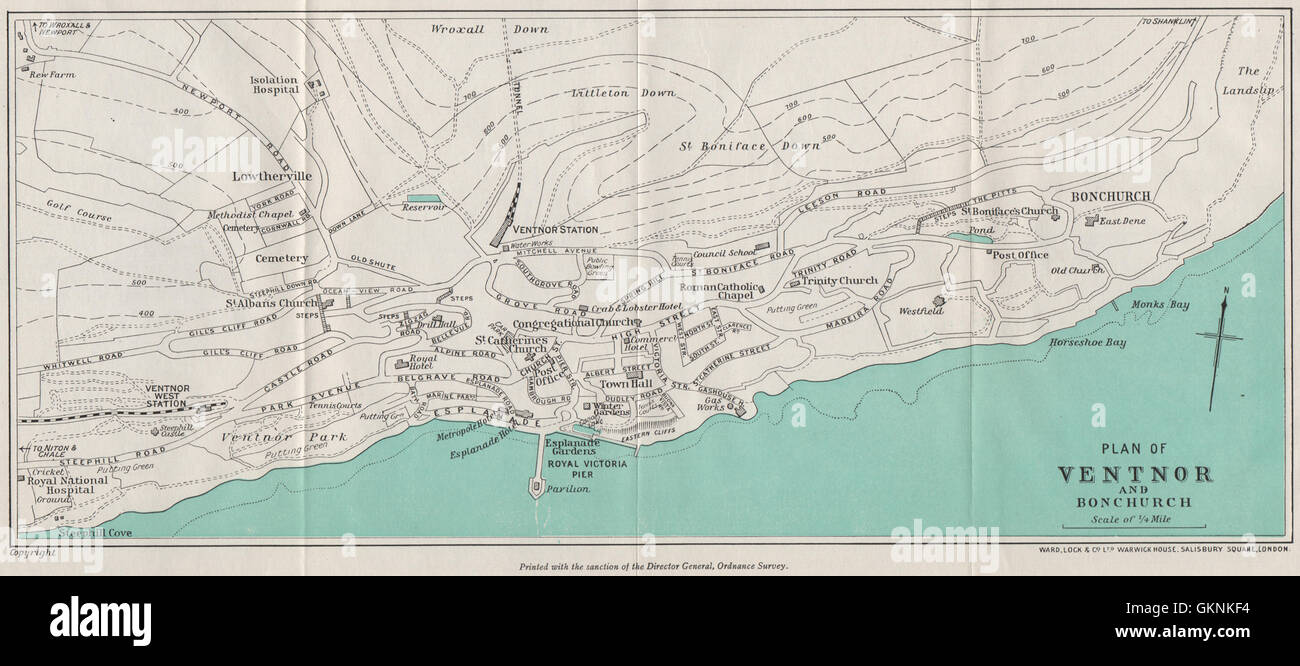 VENTNOR AND BONCHURCH vintage town/city plan. Isle of Wight. WARD LOCK, 1939 map Stock Photo