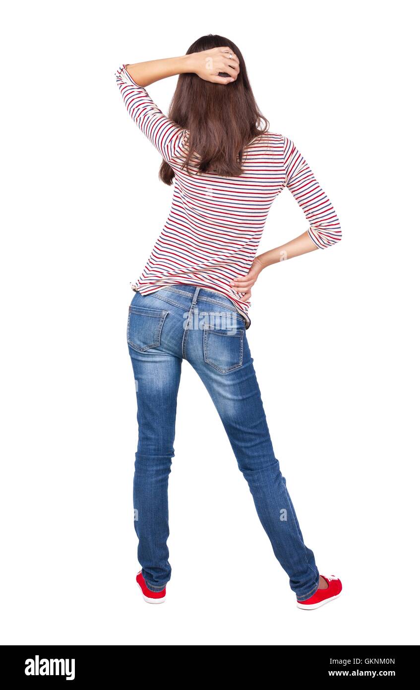 back view of standing young beautiful brunette woman Stock Photo - Alamy