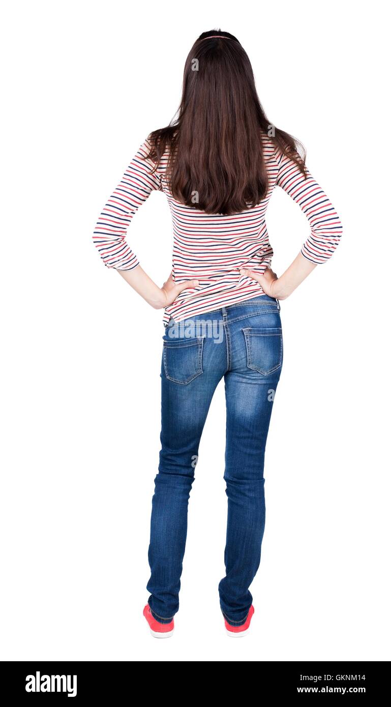 back view of standing young beautiful brunette woman Stock Photo - Alamy