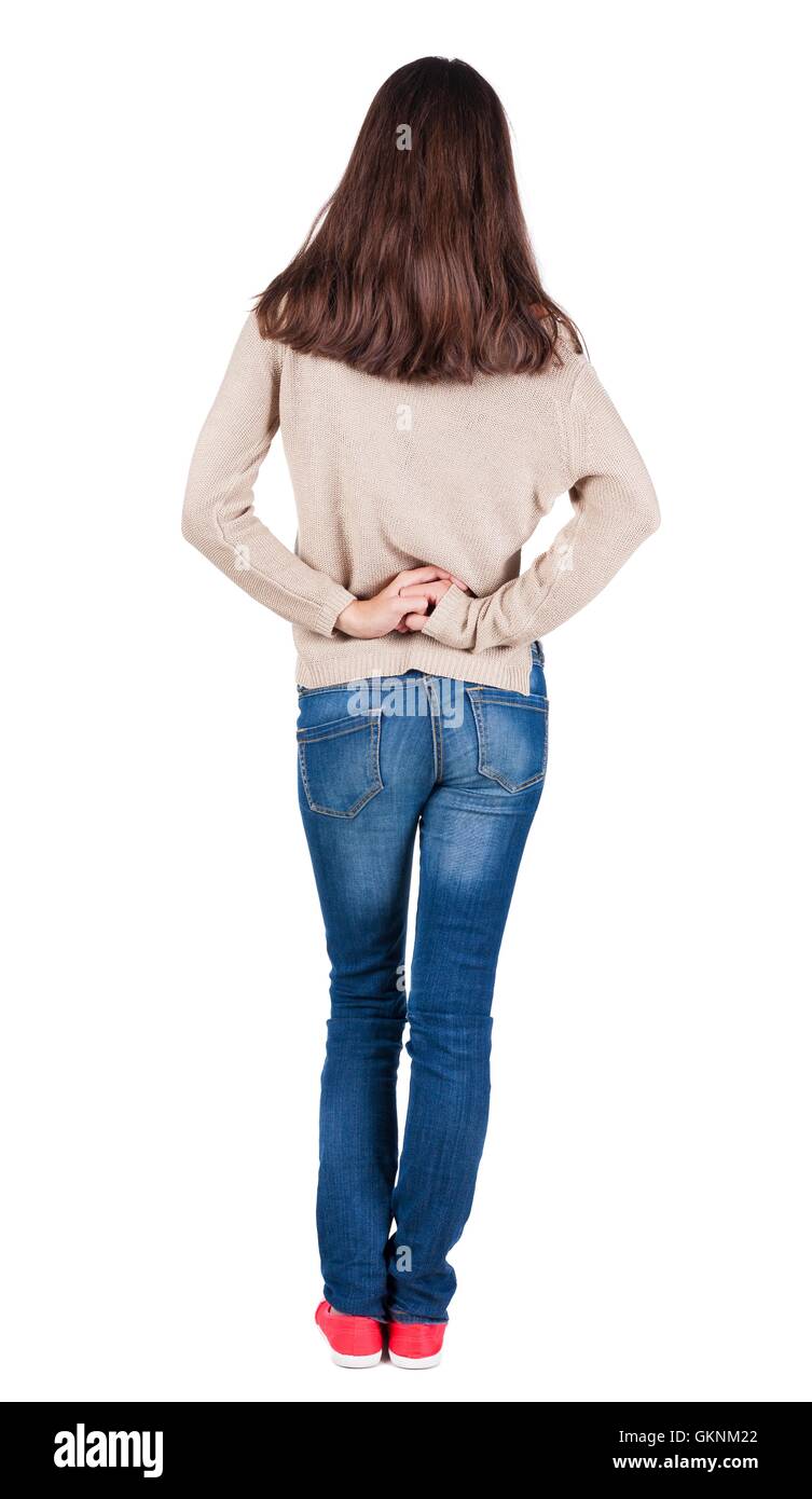 back view of standing young beautiful brunette woman Stock Photo - Alamy