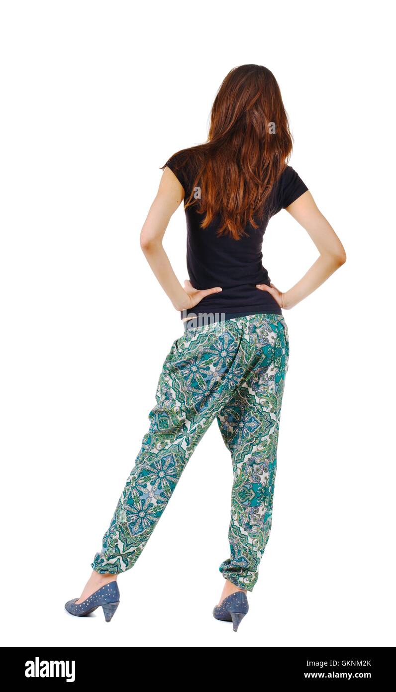 back view of standing beautiful brunette woman Stock Photo - Alamy