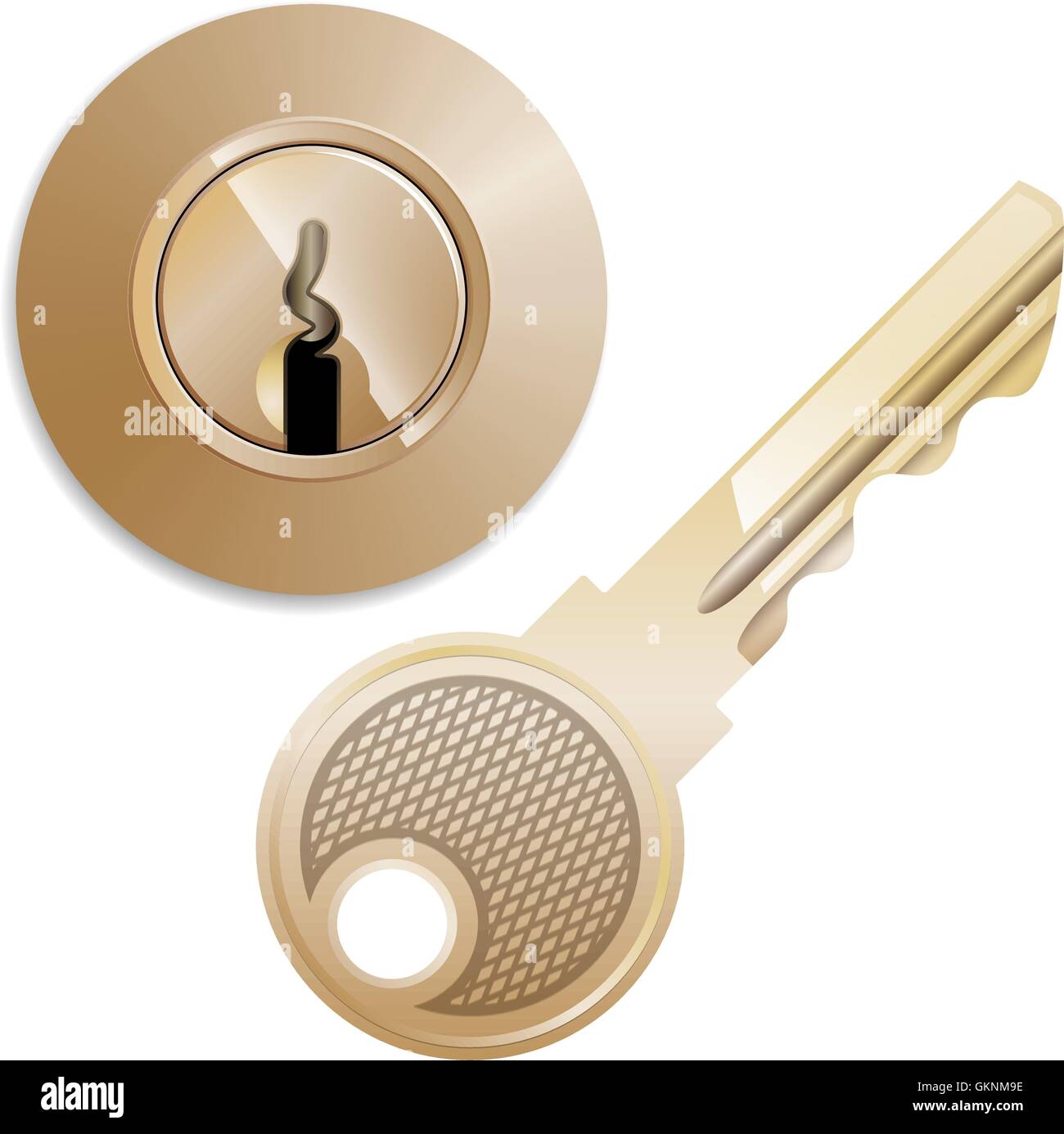 round Pin tumbler lock and key Stock Vector
