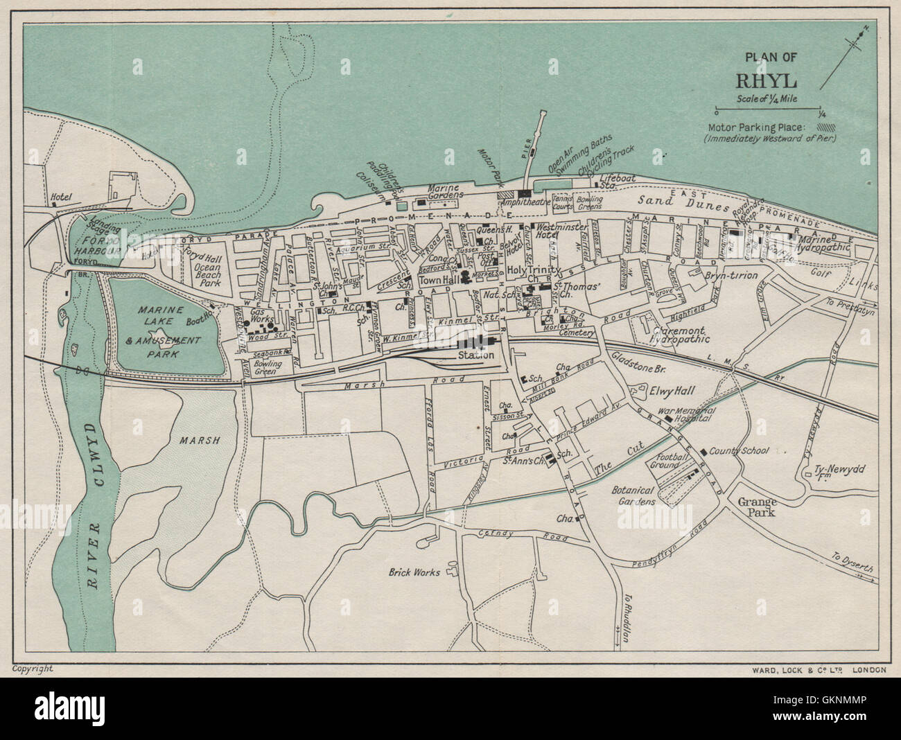 RHYL vintage town/city plan. Wales. WARD LOCK, 1930 vintage map Stock ...